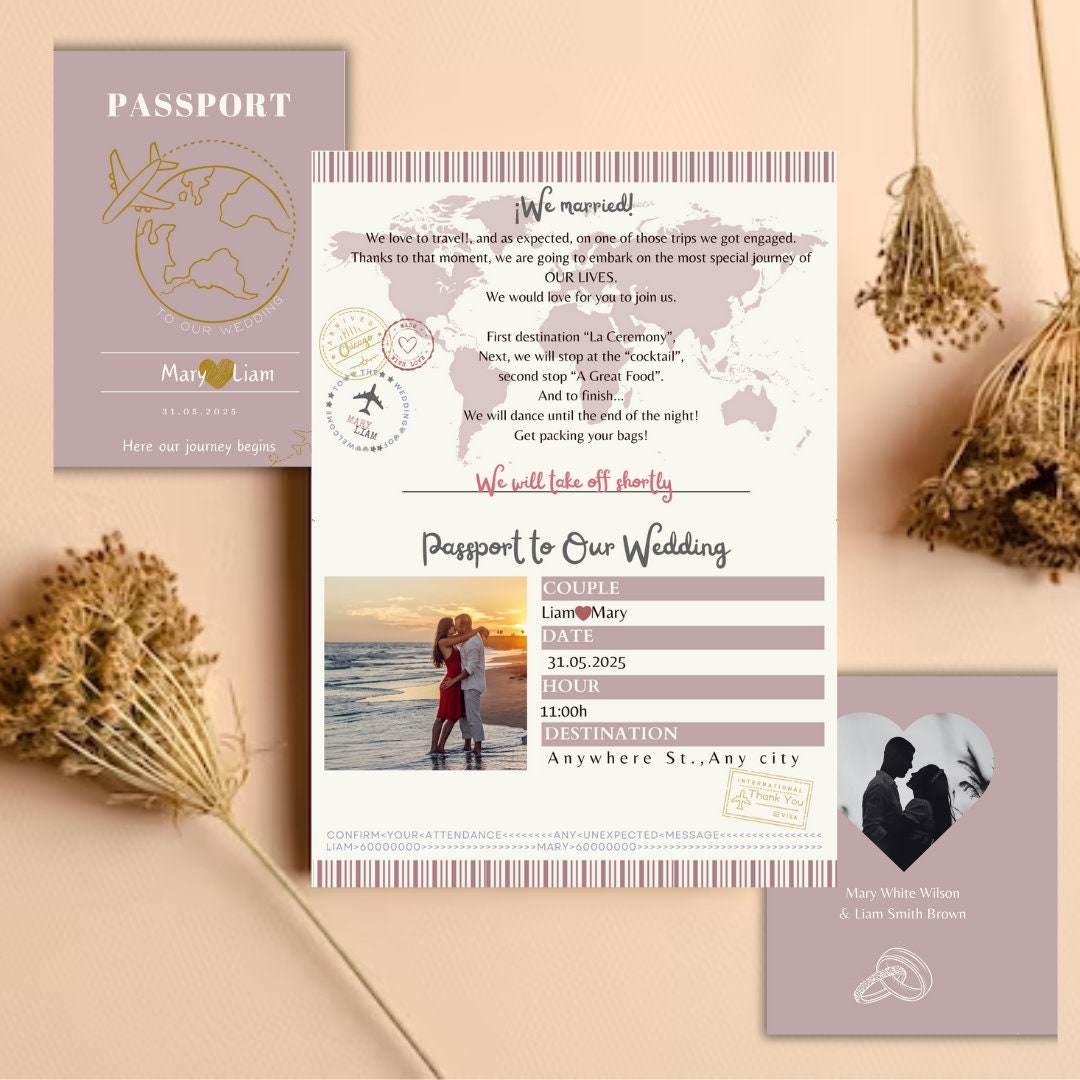 Passport Wedding Invitation Editable Invitation Romantic Style 