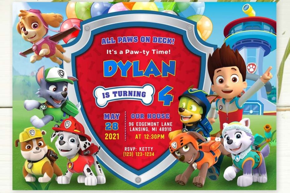 Paw Patrol Invitation Template Edit Yourself Online Now Worksheets Library