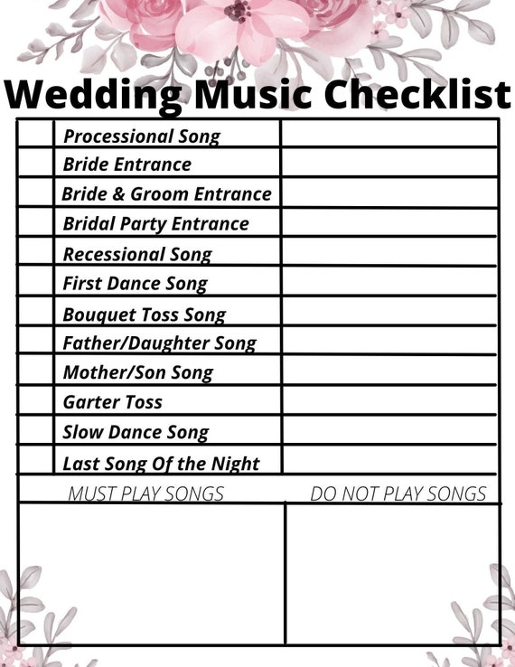 Pdf Wedding Music Checklist Printable