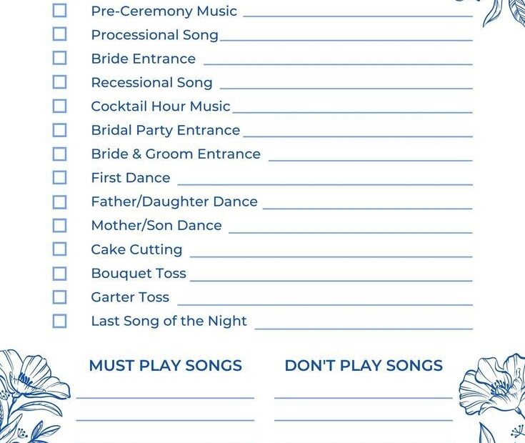 Pdf Wedding Music Checklist Printable
