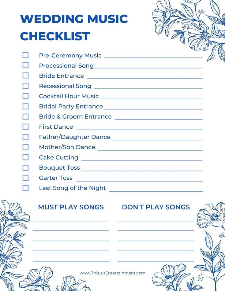 Pdf Wedding Music Checklist Printable