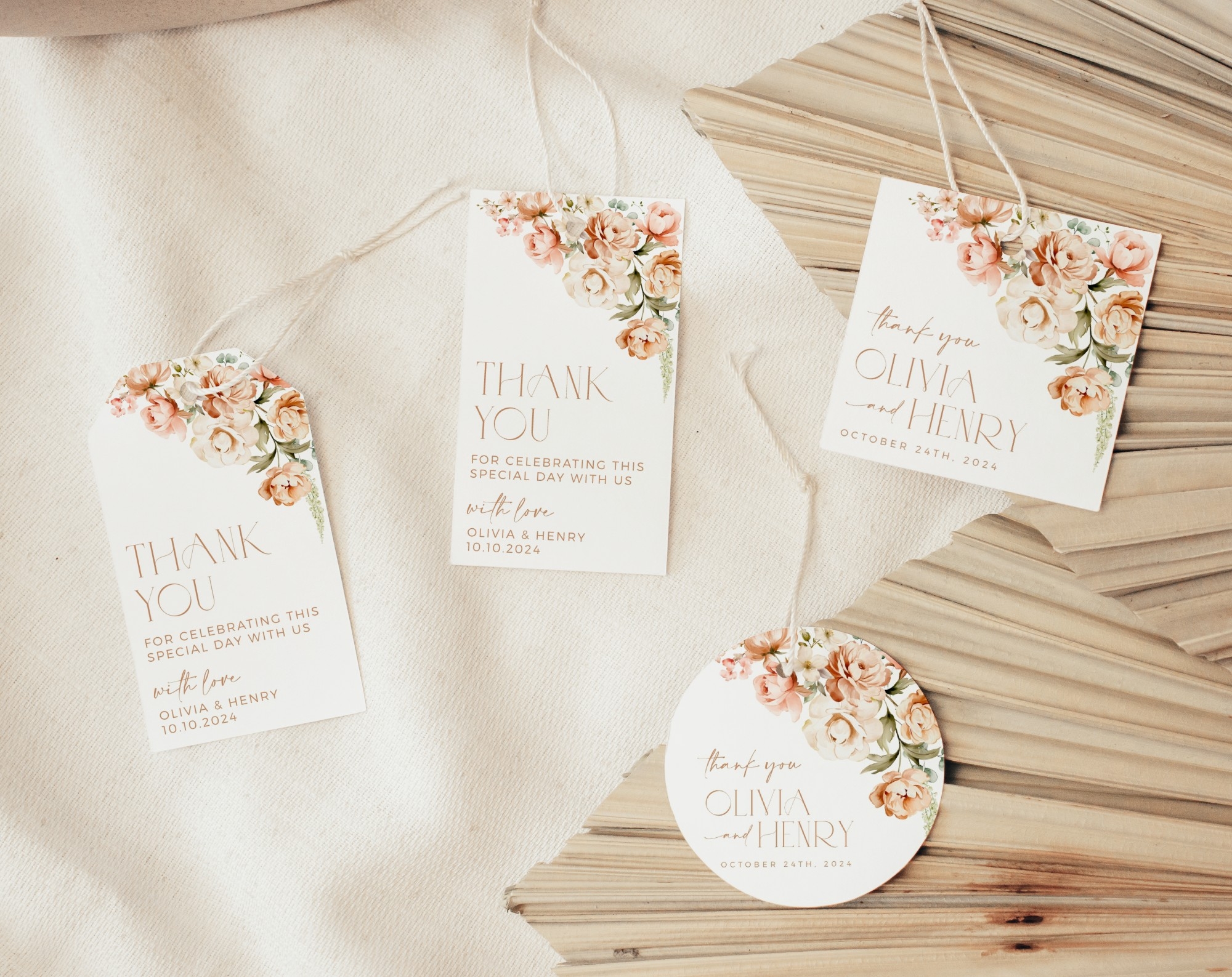 Peach And Cream Flowers Favor Tags Gift Tags Party Tags Wedding Printable File Edit Yourself SH42