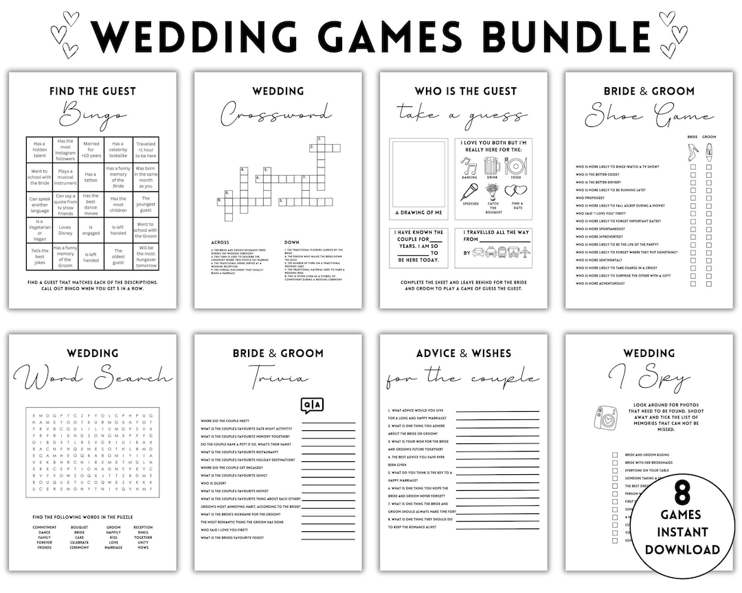 Personalize Your Wedding Reception Games Bundle And Wedding Table Games Wedding Crossword Wedding Advice Cards Ice Breaker Games Etsy