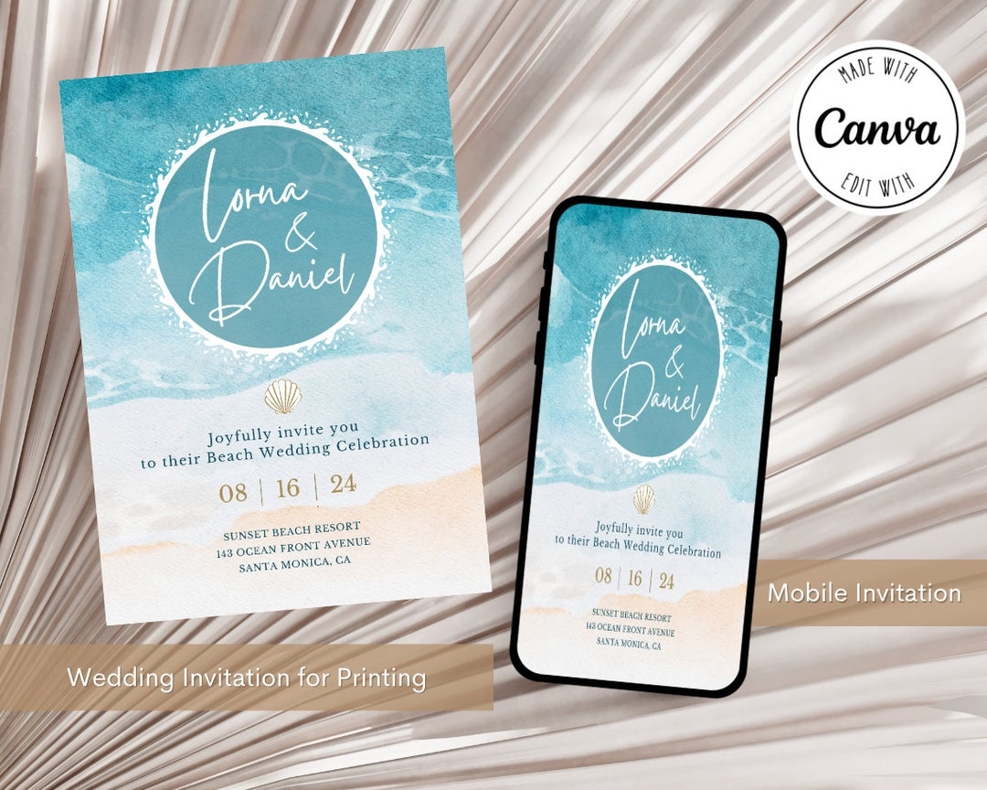 Personalized Beach Wedding Invitation Printable Printable Beach 