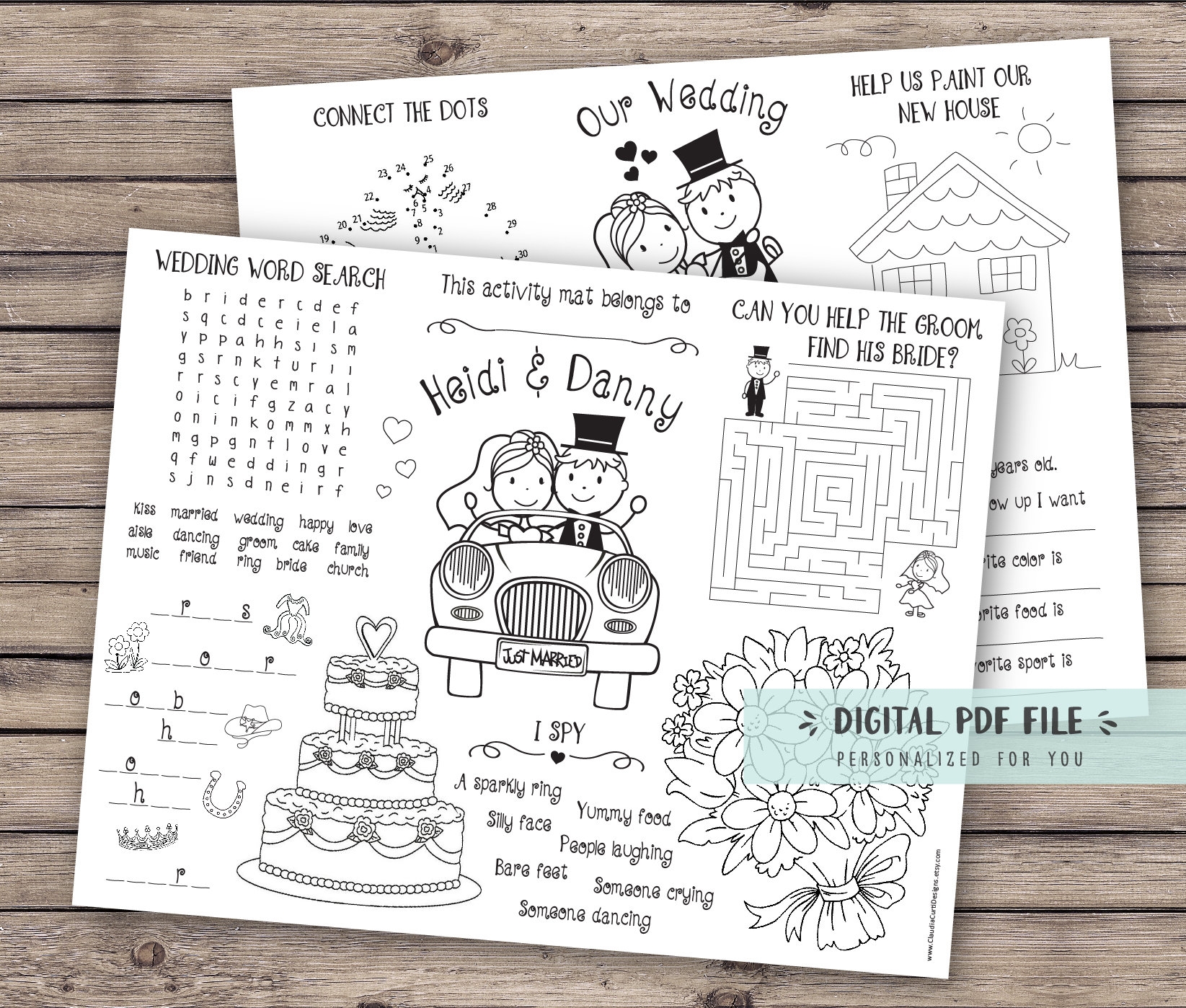 Personalized Kids Wedding Activity Coloring Placemat Wedding Reception Favor Kids Wedding Table Activities Coloring Pages DIGITAL FILE Etsy