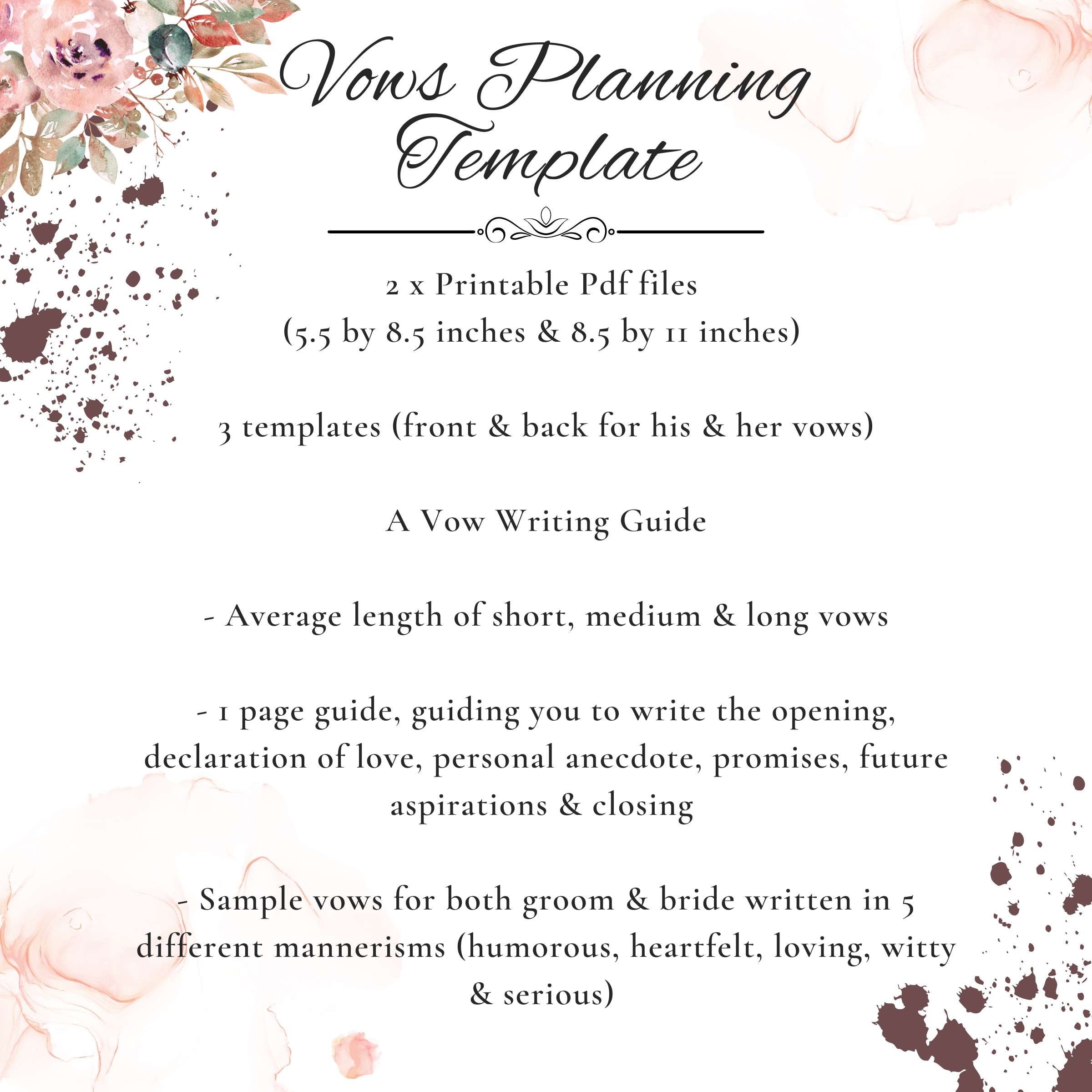 Personalized Wedding Day Vows Template Printable PDF Vow Writing Guide His And Her Wedding Vows Bridal Shower Gift Etsy