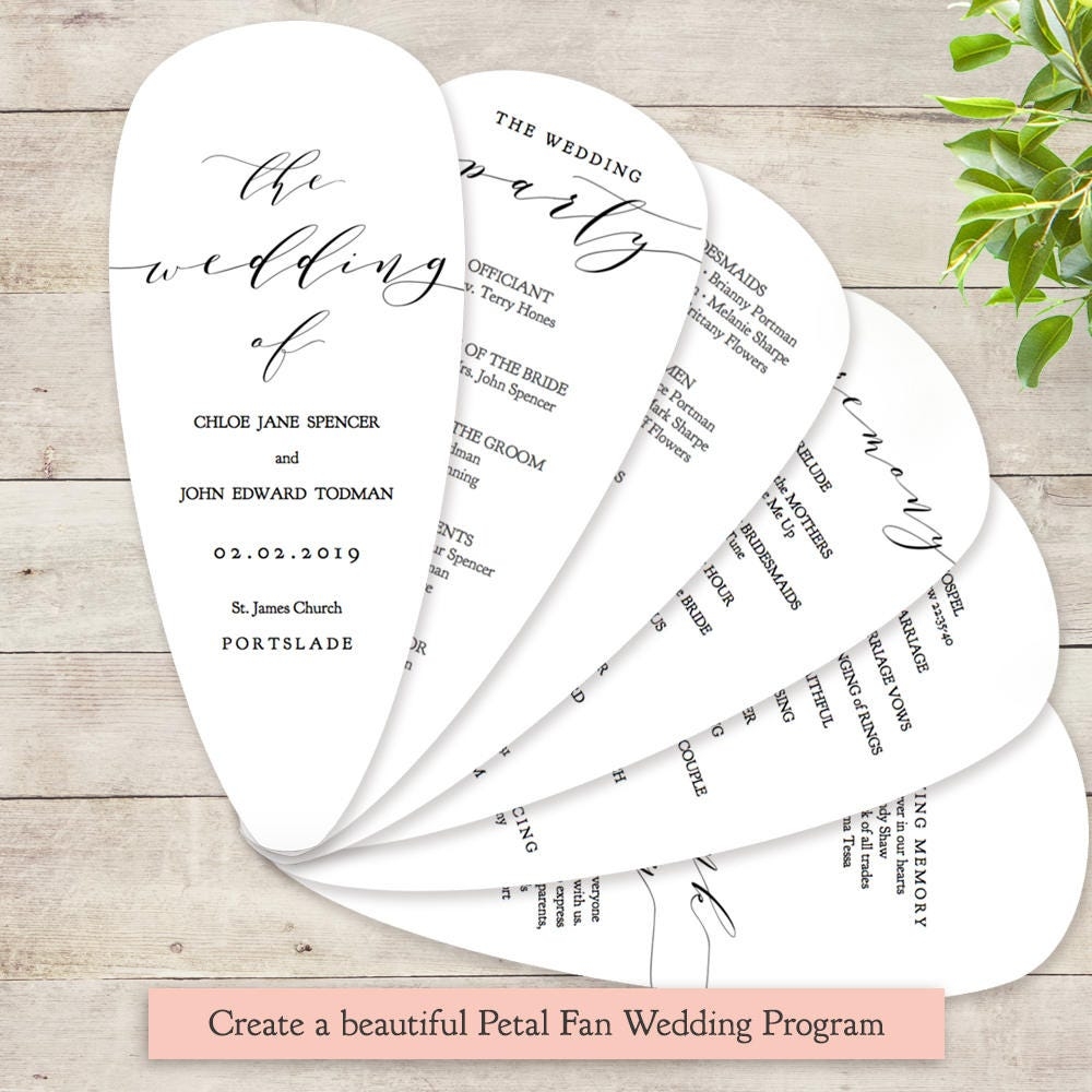 Petal Fan Wedding Program Printable Template DIY Fan Wedding Program 