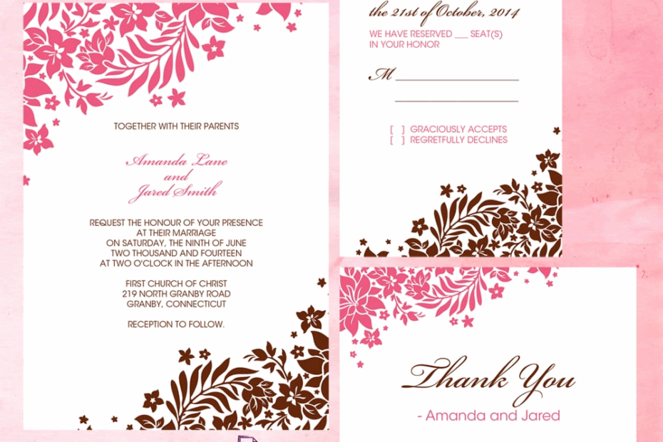 Pink And Brown Foliage Wedding Invitation Free Printable Wedding