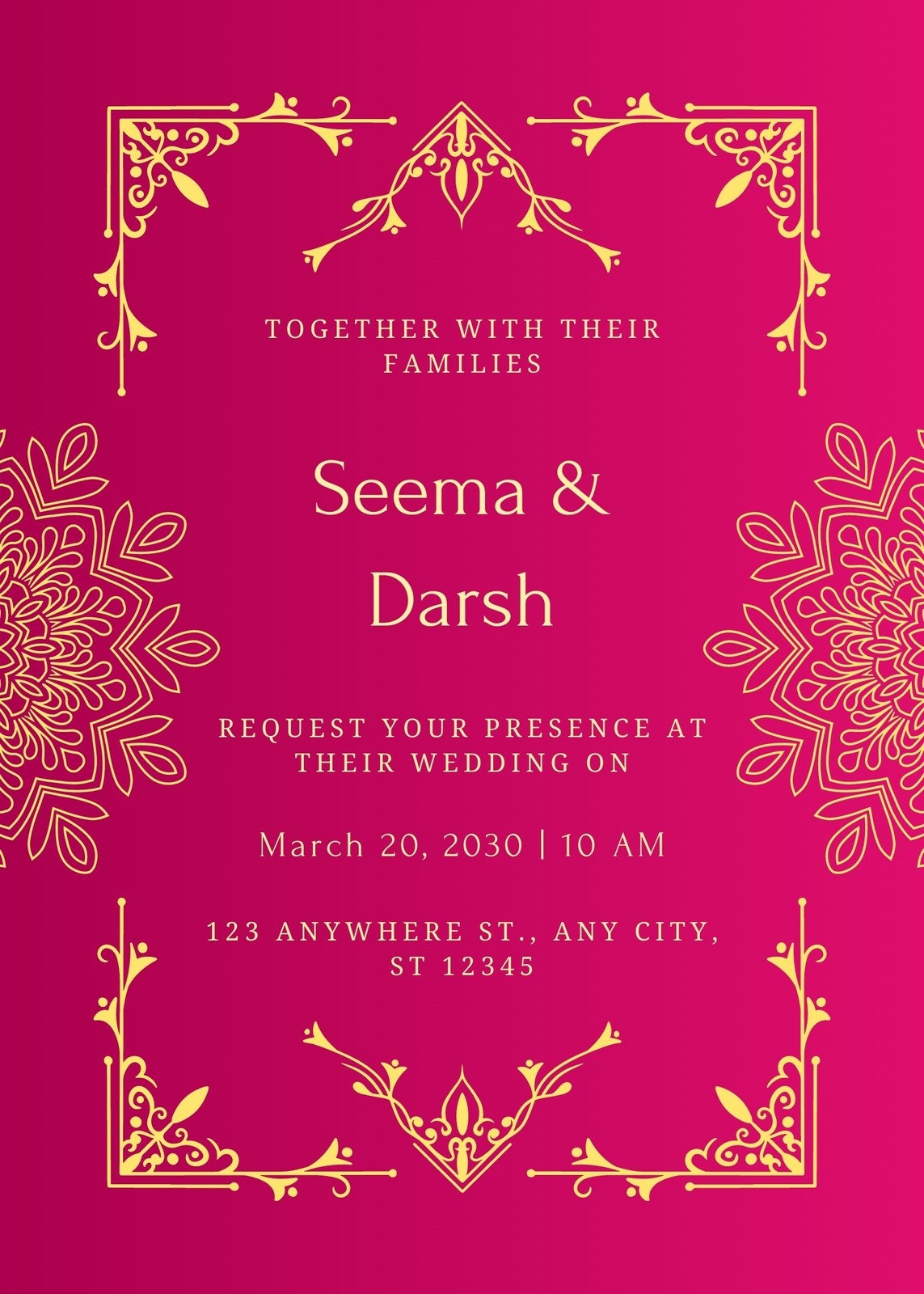 Pink And Yellow Elegant Indian Wedding Invitation
