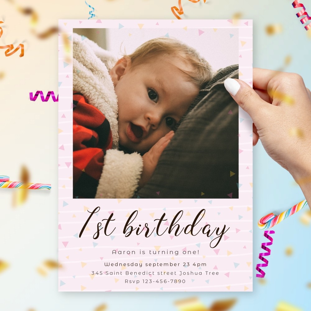 Pink Confetti Boy First Birthday Invitation Template Online Maker