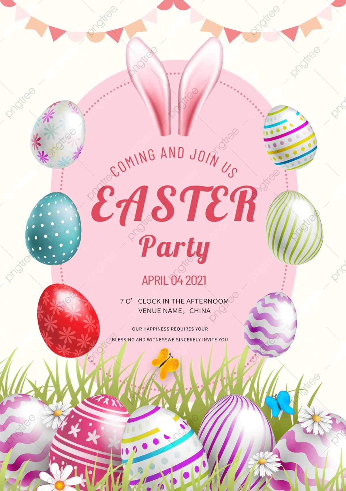 Pink Cute Fun Realistic Easter Invitation Template Download On Pngtree