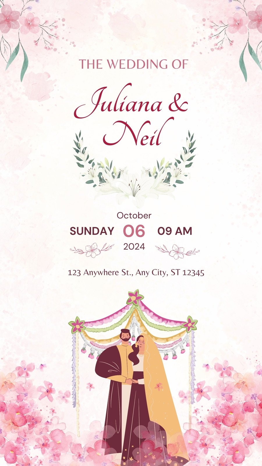 Pink Floral Watercolor Wedding Invitation Mobile Video
