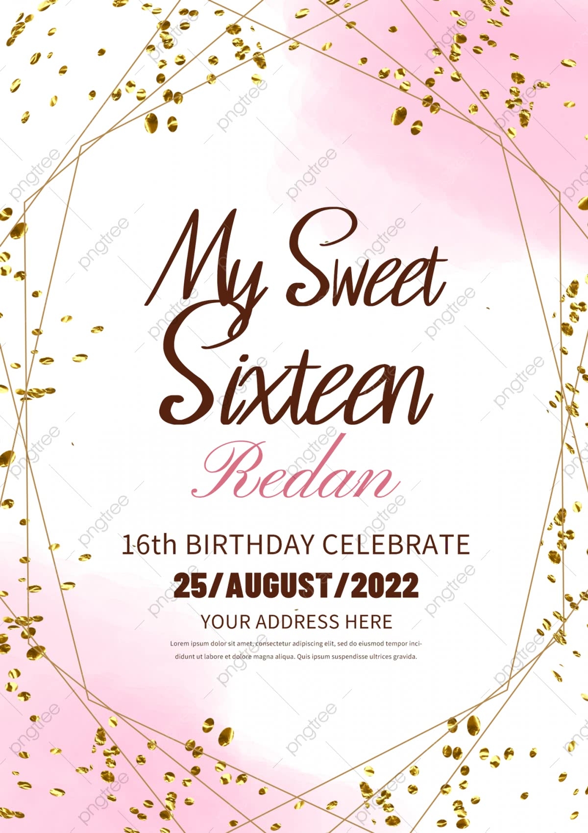 Pink Sequins 16th Birthday Invitation Template Download On Pngtree