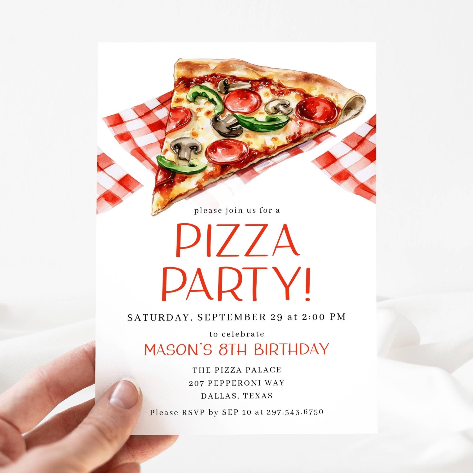 Pizza Birthday Party Invitation Template Pizza Party Invite Kids 