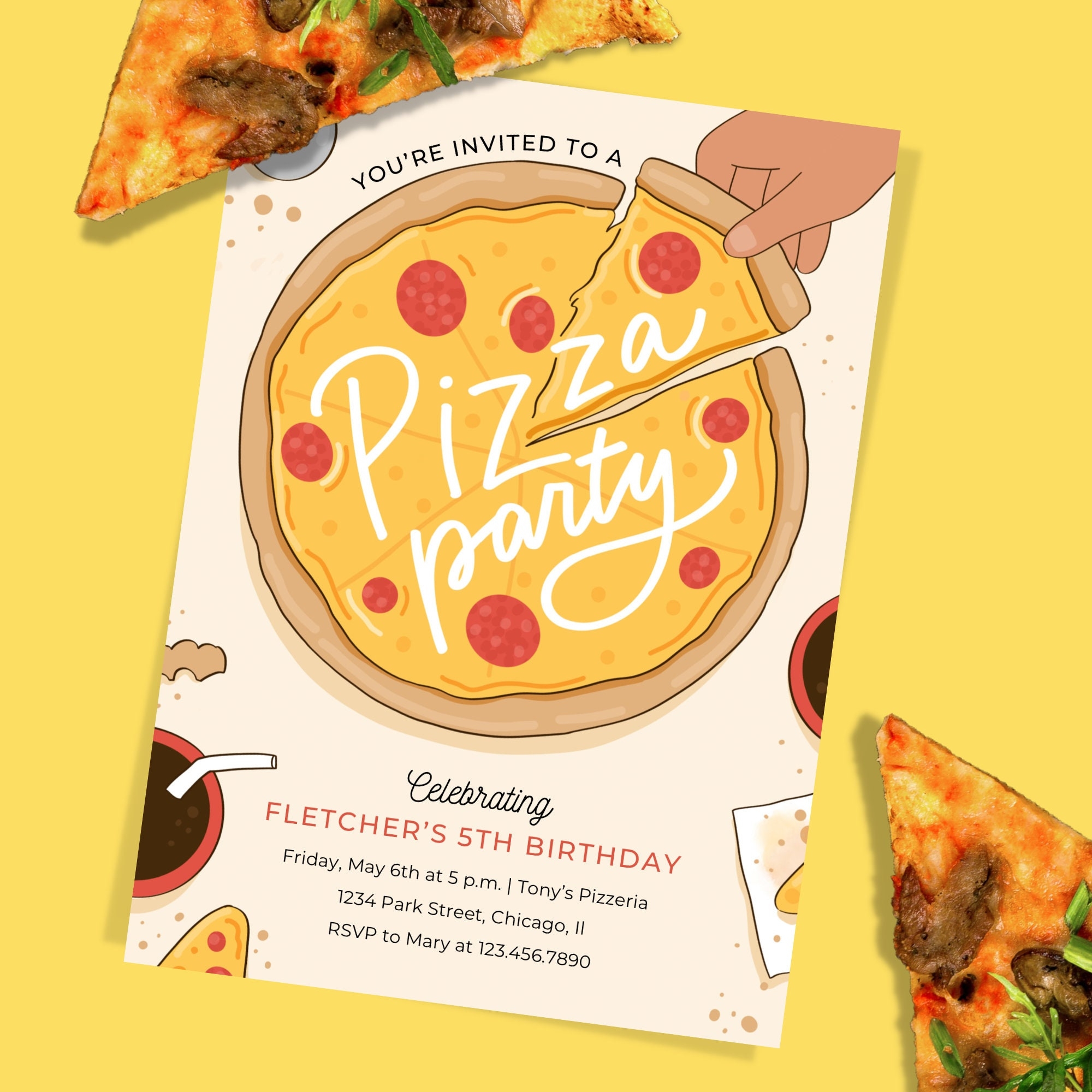 Pizza Party Invitation Kids Birthday Editable Template Email 