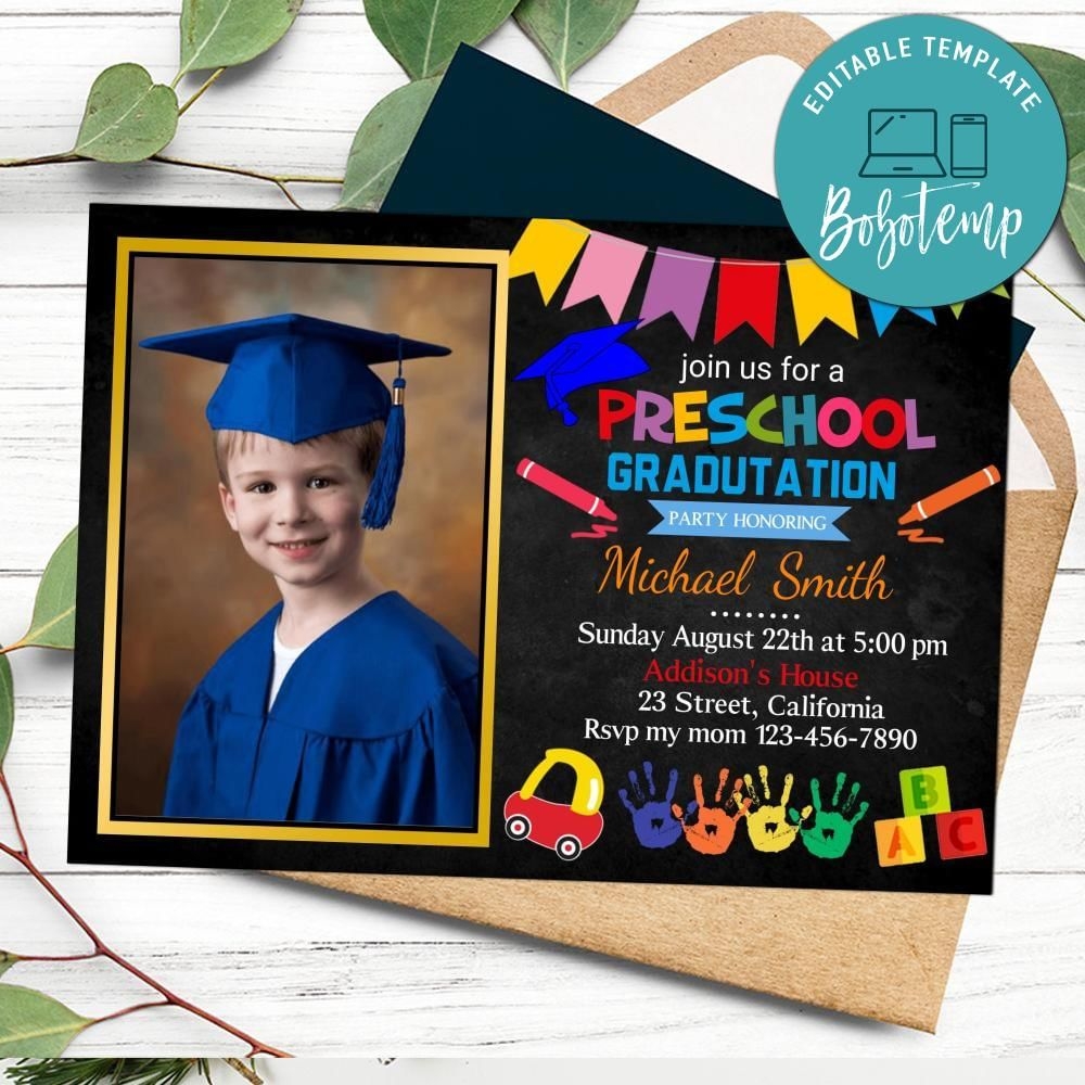 Preschool Graduation Invitation With Photo Customizable Template 