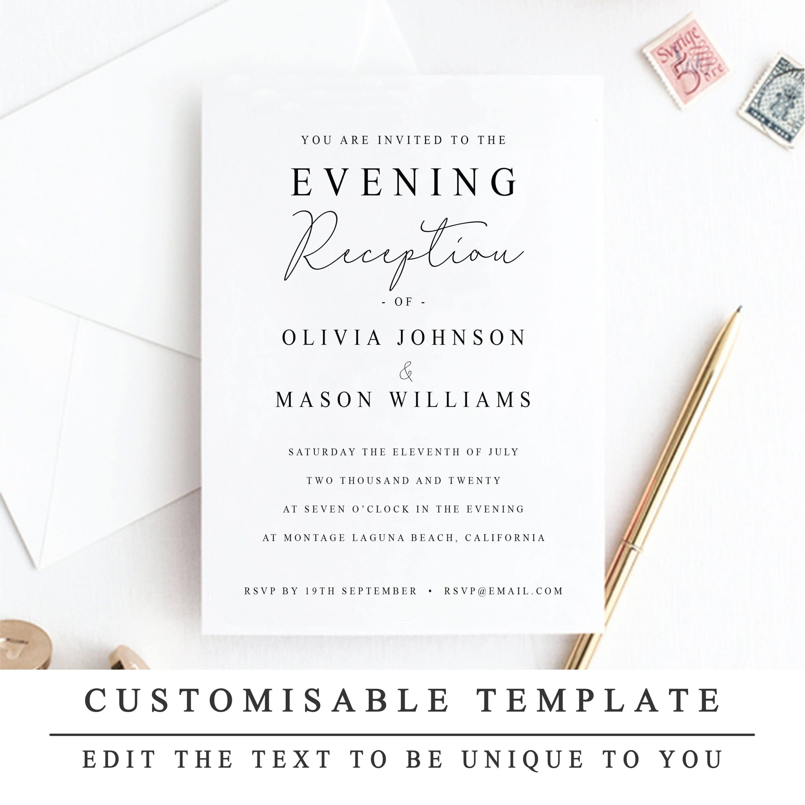 Print At Home Evening Reception Wedding Invitation Template DIY 