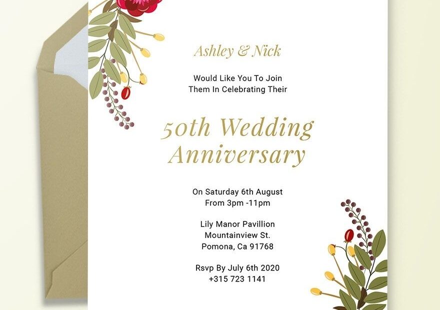 Printable 50th Wedding Anniversary Invitation Template In PSD Illustrator Download Template