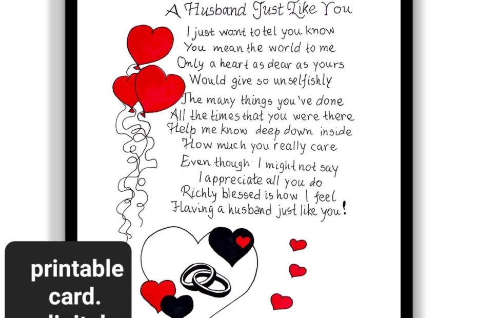 Printable Anniversary Husband Gift Card To My Husband Anniversary Card Romantic Card For Husband Anniversary Message Card For Him Etsy