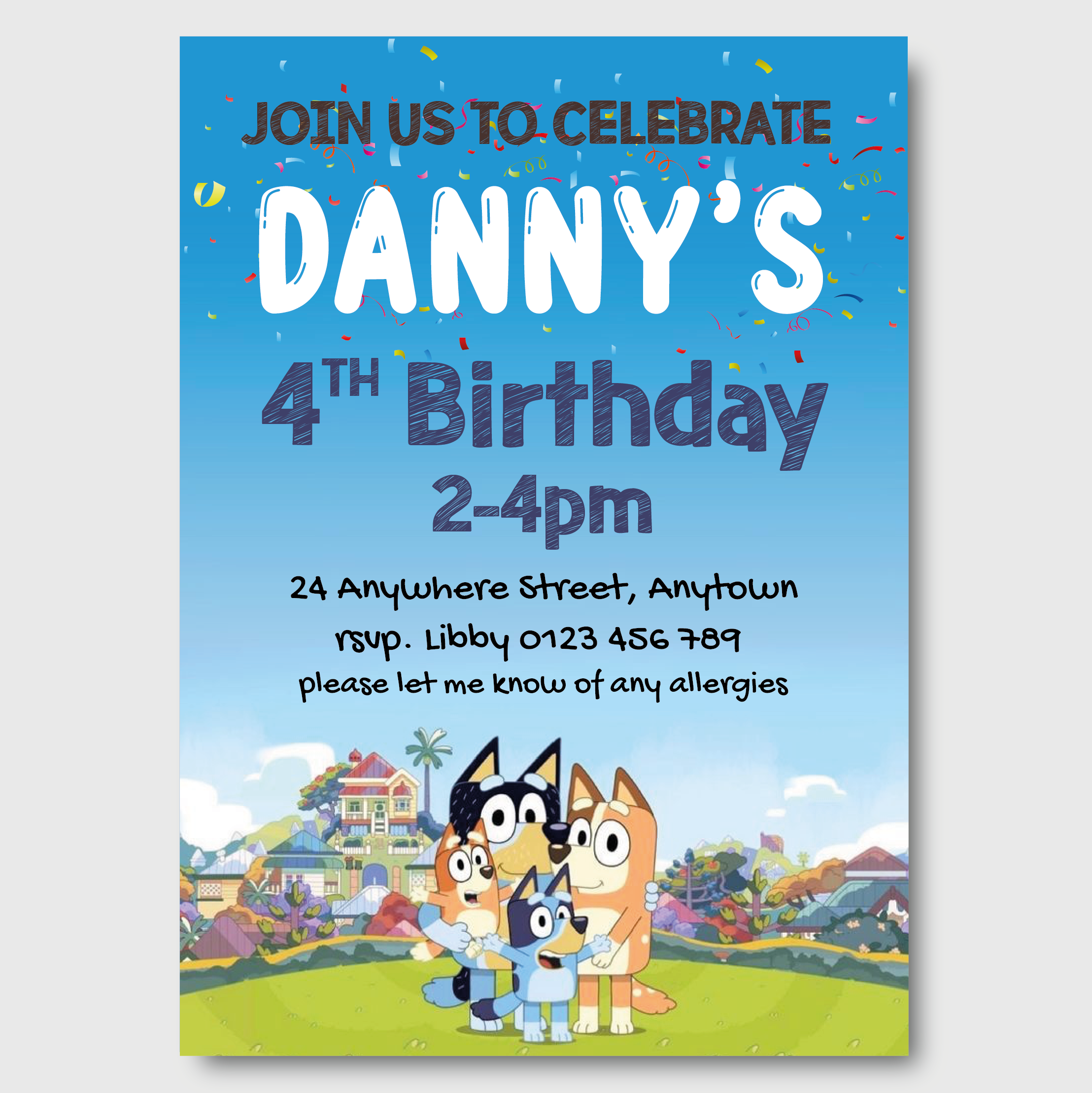 Printable Bluey Birthday Invitation Thestickersite