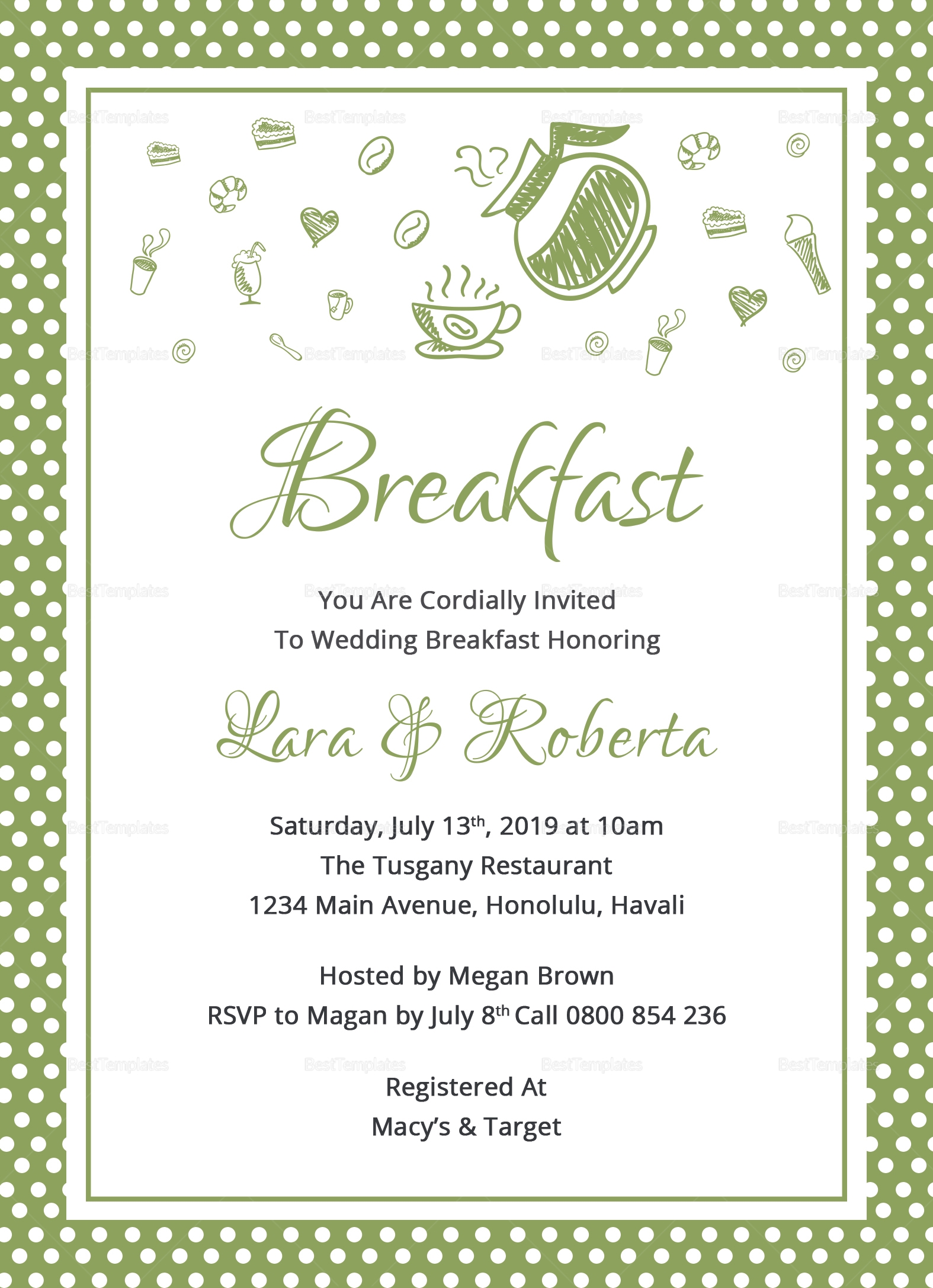 Printable Breakfast Invitation Design Template In Word PSD Publisher