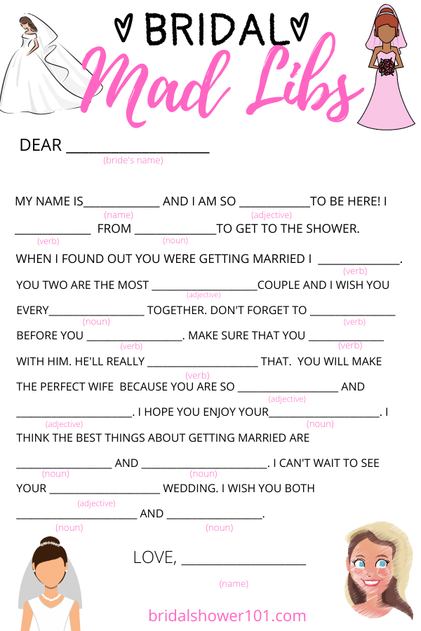 Printable Bridal Shower Mad Libs