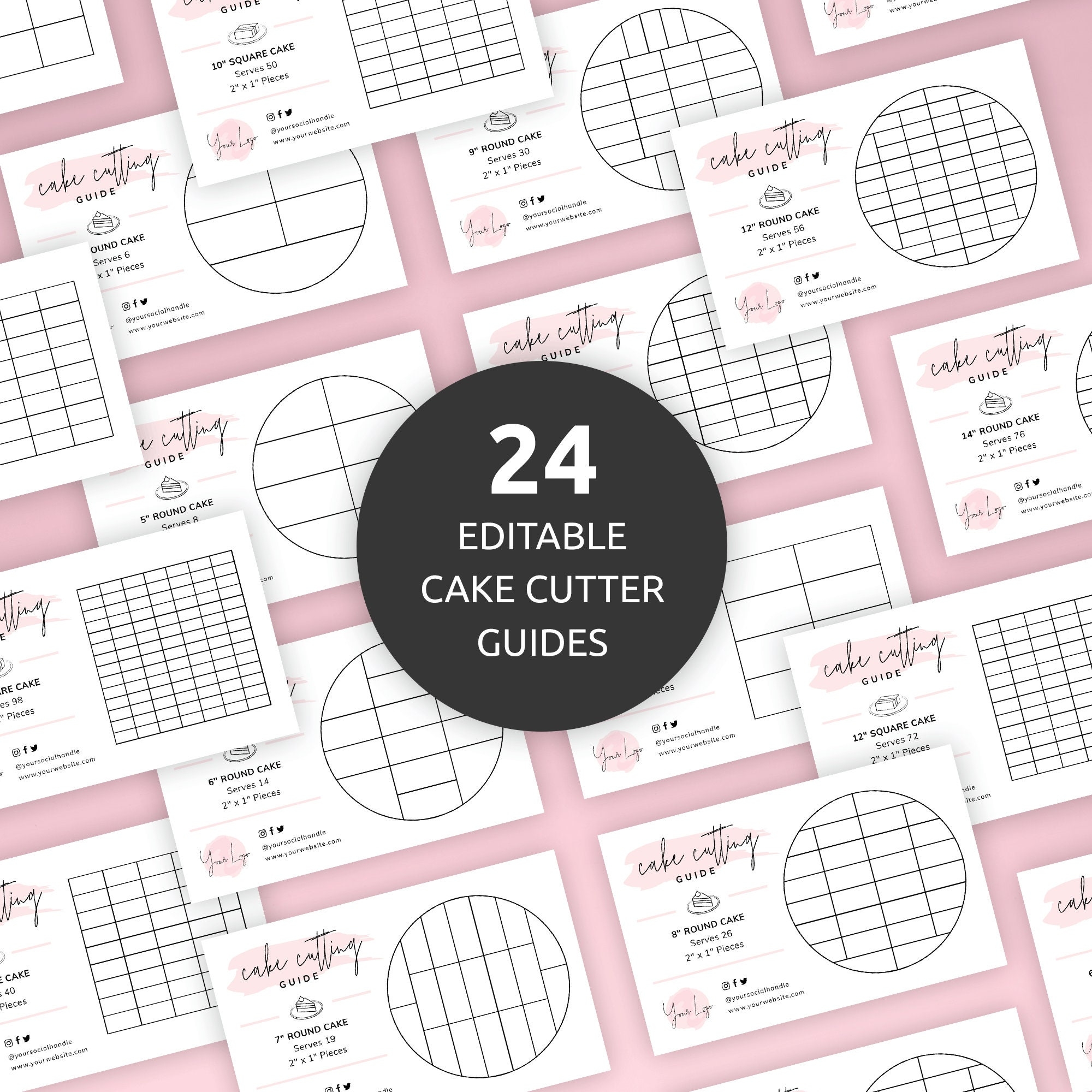 Printable Cake Cutting Guides Editable Wedding Cakes Cutting Etsy