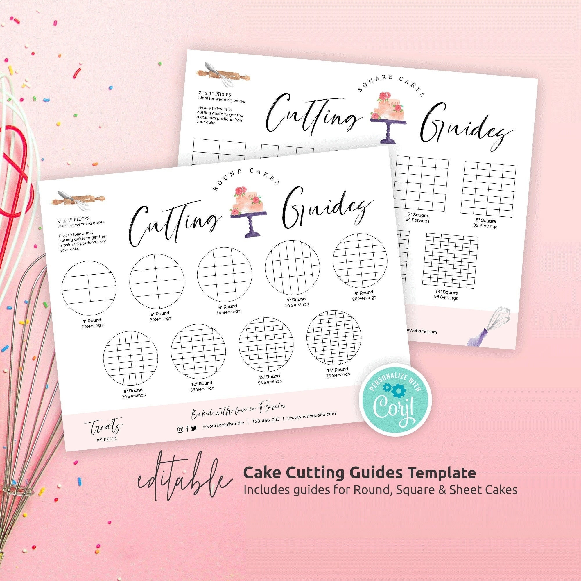 Printable Cake Cutting Guides Template Wedding Cake Serving Etsy