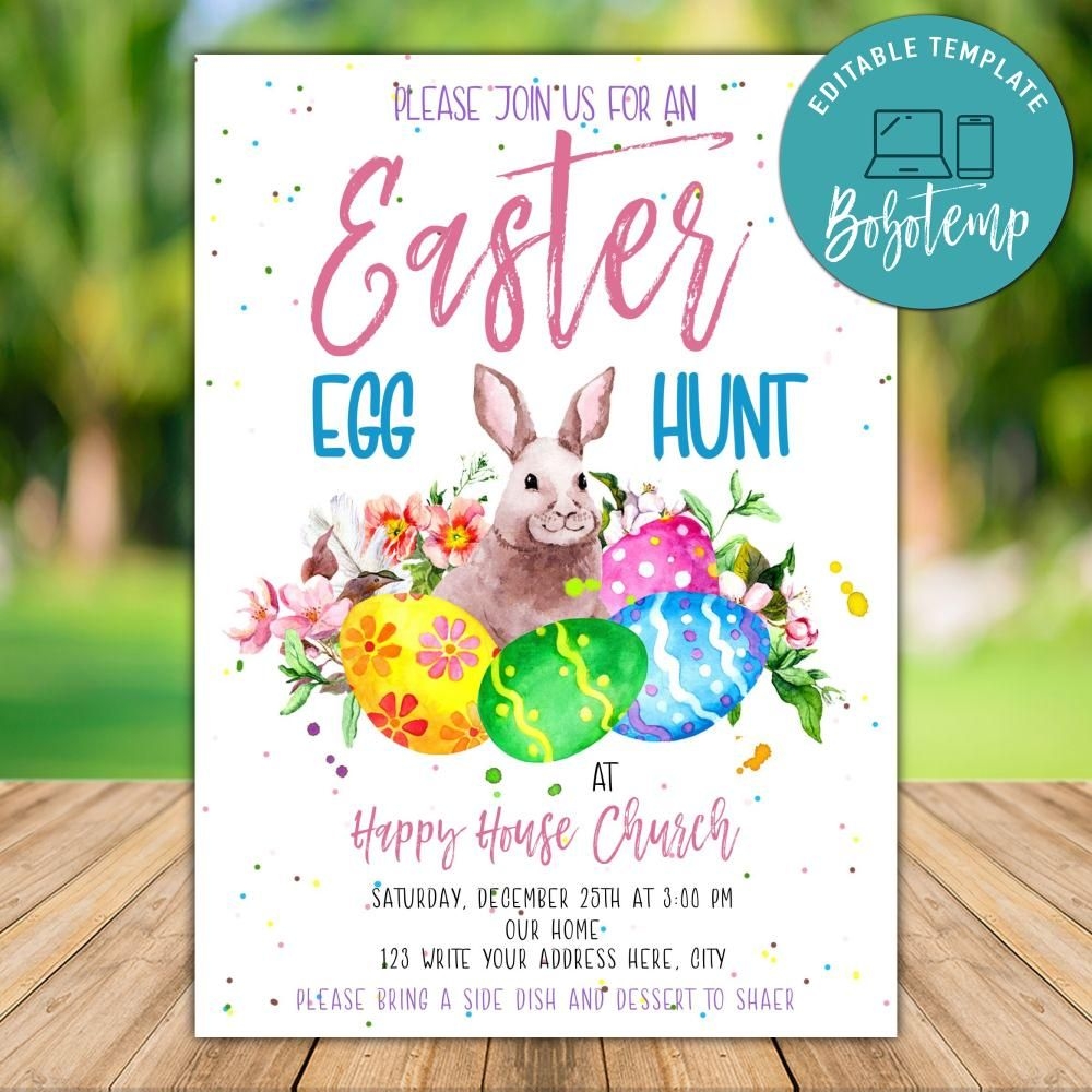 Printable Church Easter Egg Hunt Invitation Template DIY