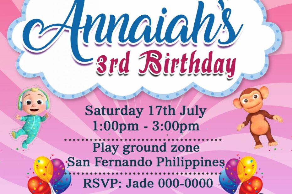 Printable Cocomelon Party Invitation 4 X 6 Or 5 X 7 Template Free Backside Jamakodesigns