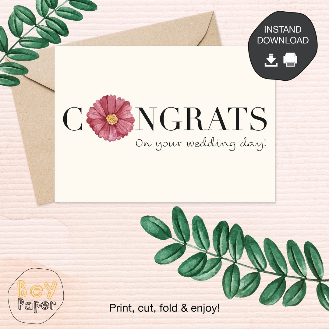 Printable Congratulations Wedding Card Instant Download Greeting Card 