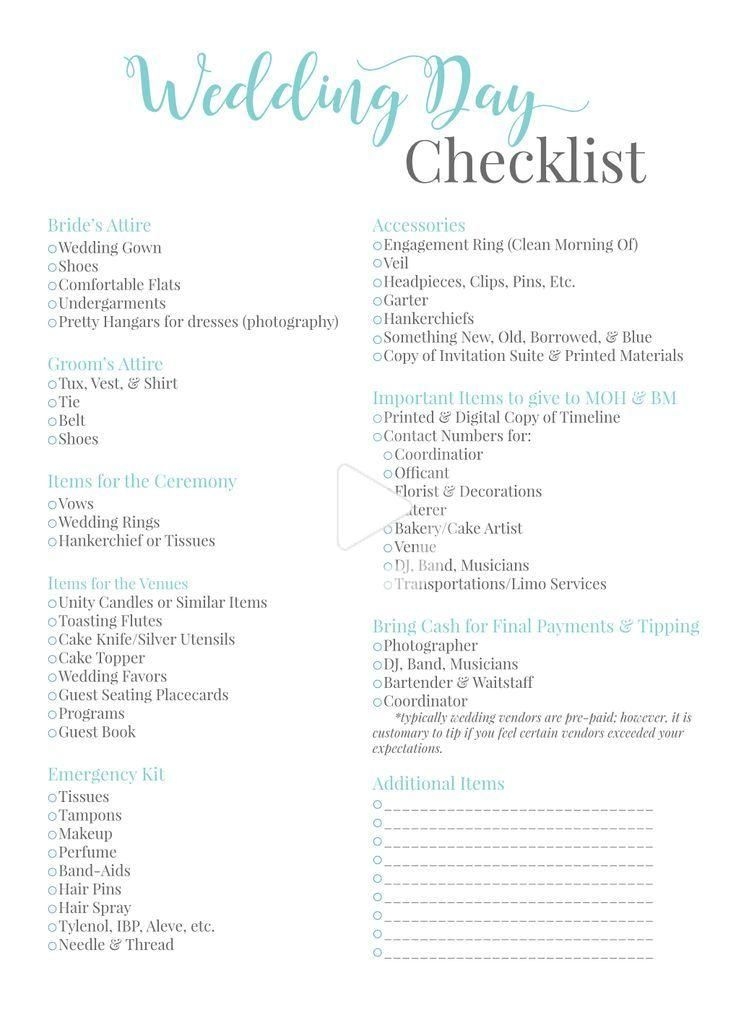 Printable Day Of Wedding Coordinator Checklist
