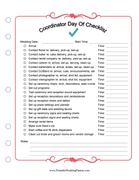 Printable Day Of Wedding Coordinator Checklist