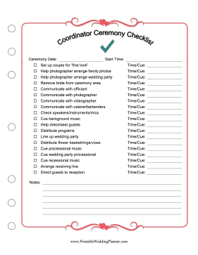 Printable Day Of Wedding Coordinator Checklist