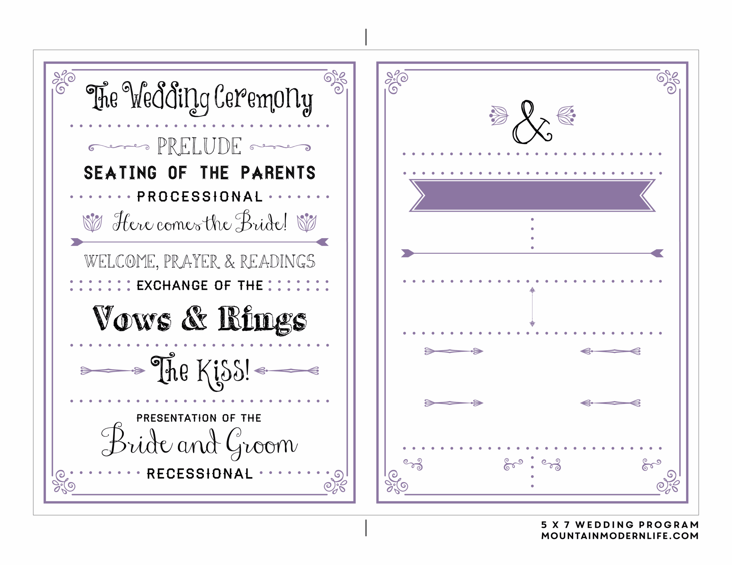 Printable Downloadable Wedding Program Template Printable Templates