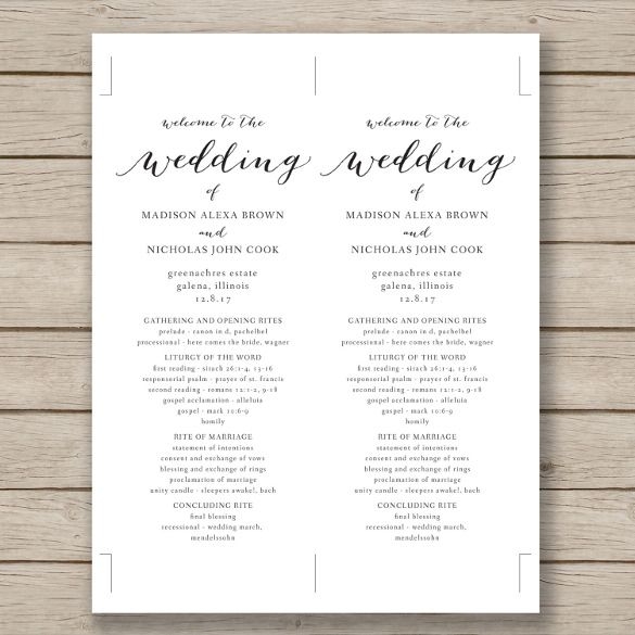 Printable Editable Free Downloadable Wedding Program Template Microsoft 