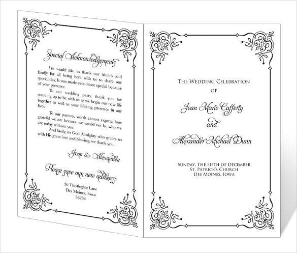 Printable Editable Free Downloadable Wedding Program Template Microsoft 
