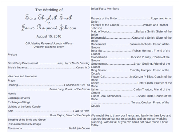 Printable Editable Free Downloadable Wedding Program Template Microsoft