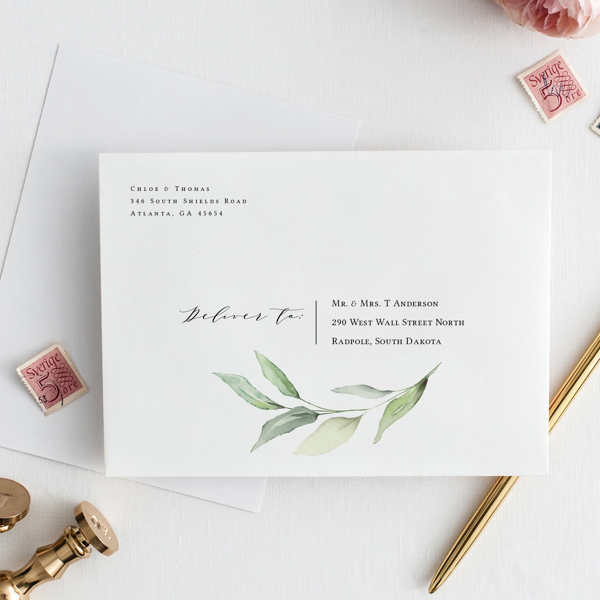 Printable Greenery Wedding Envelope Addressing Templates Etsy