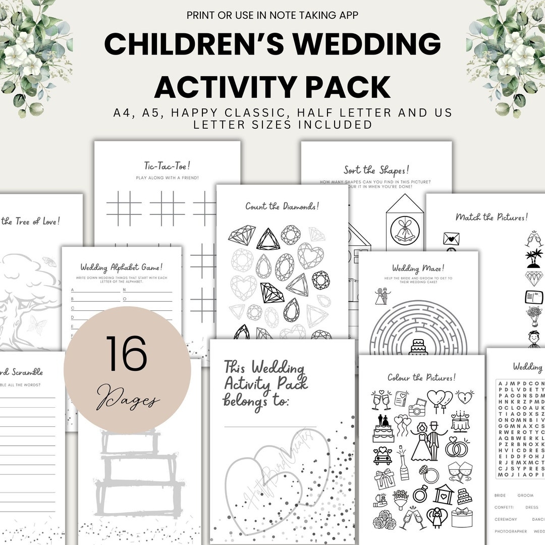 Printable Kids Wedding Activity Pack For Children Wedding Coloring Book 