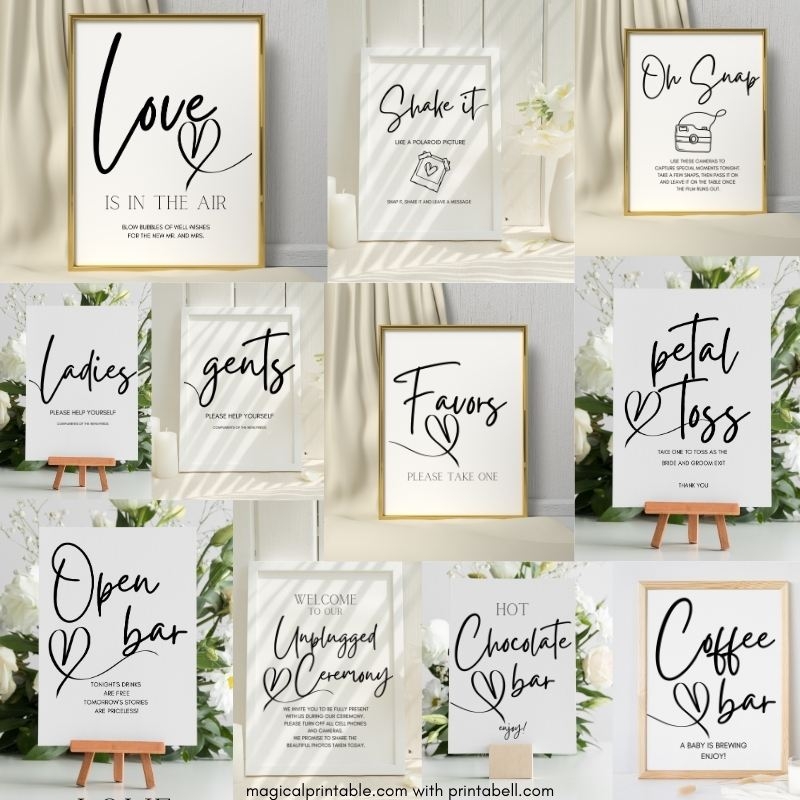 Printable Modern Wedding Baby Shower Bridal Shower Signs 