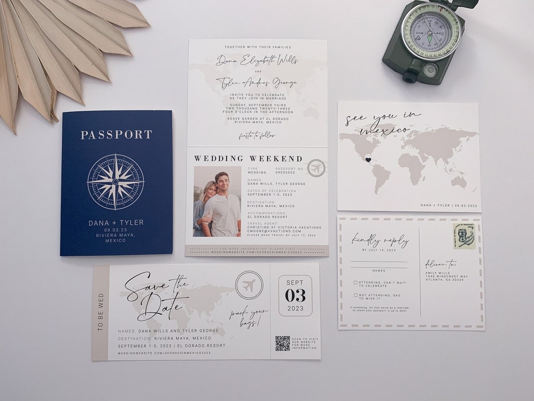 Printable Passport Wedding Invitation With Boarding Pass Save The Date 