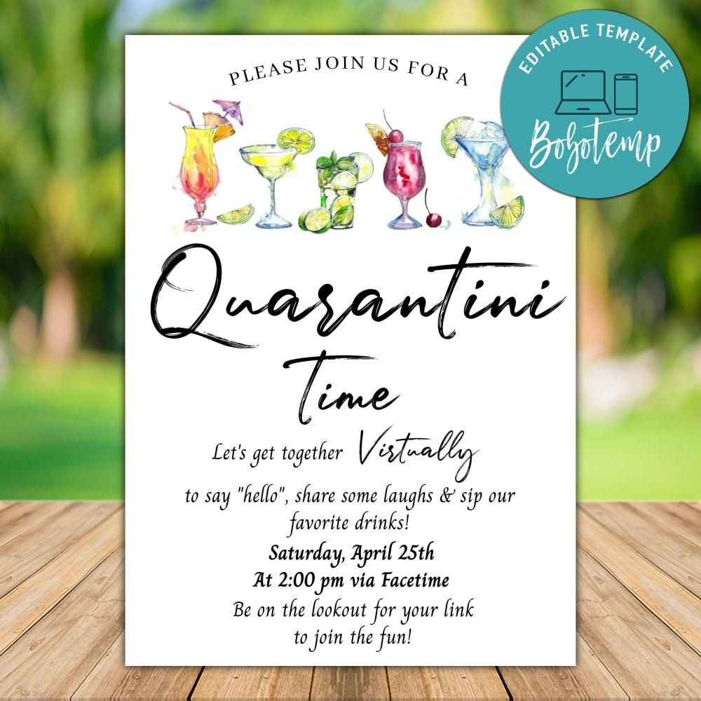 Printable Quarantini Time Invitation Template Instant Download Bobotemp