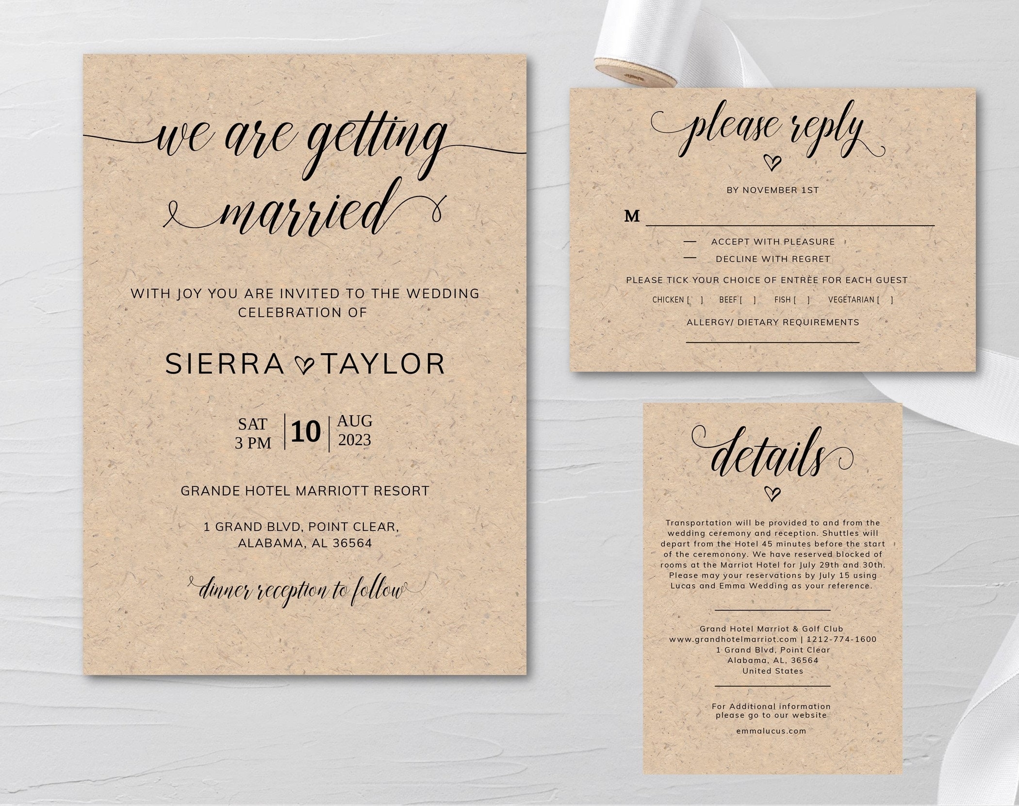 Printable Rustic Wedding Invitation Set Country Wedding 