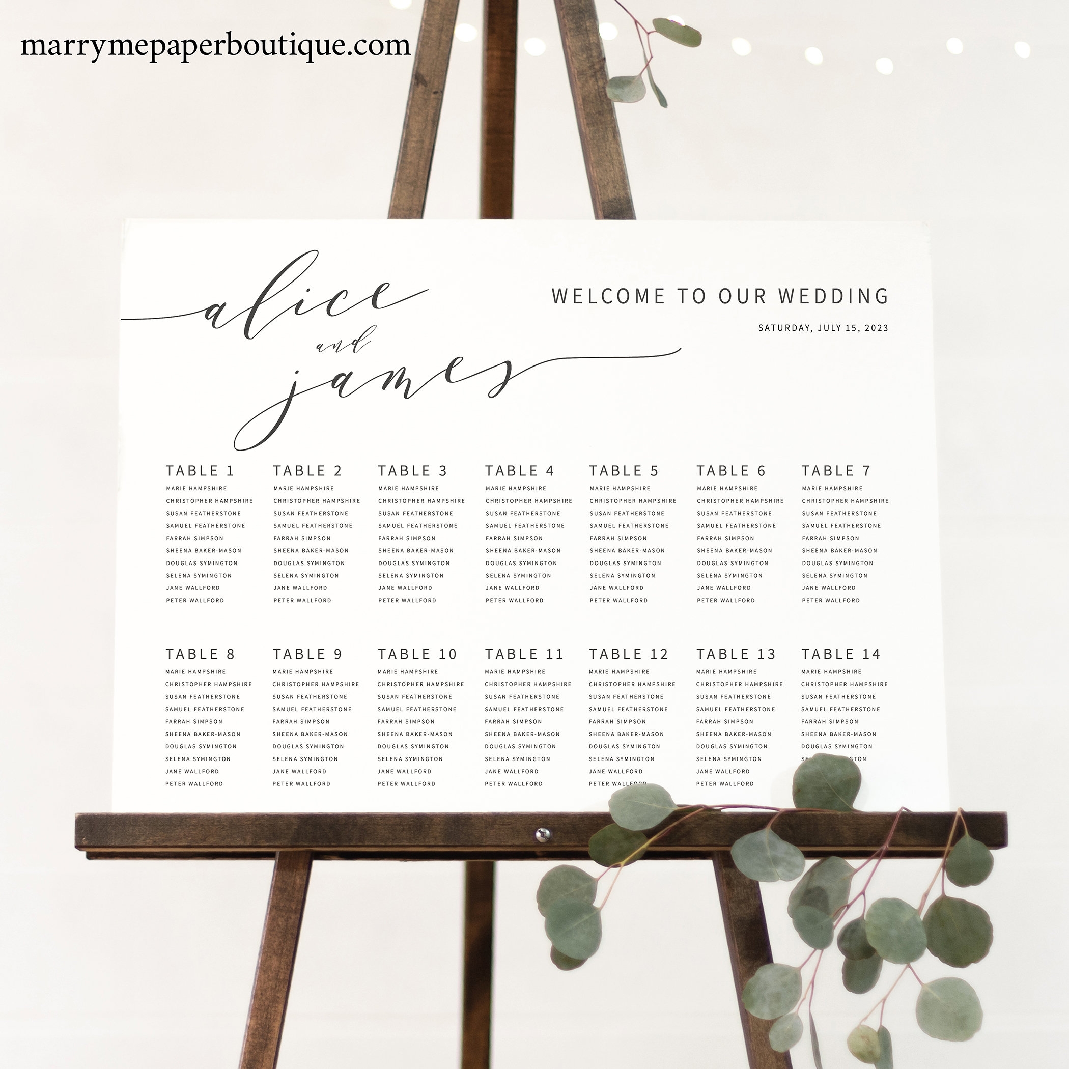 Printable Seating Chart Wedding