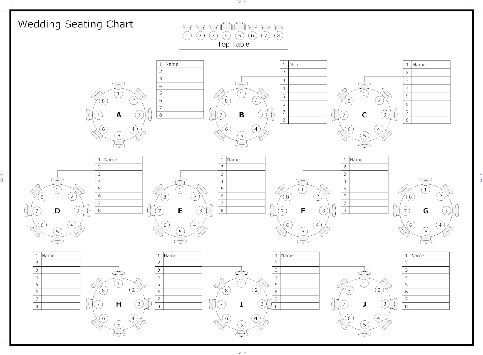 Printable Seating Chart With 20 Tables Google Search Wedding Table 