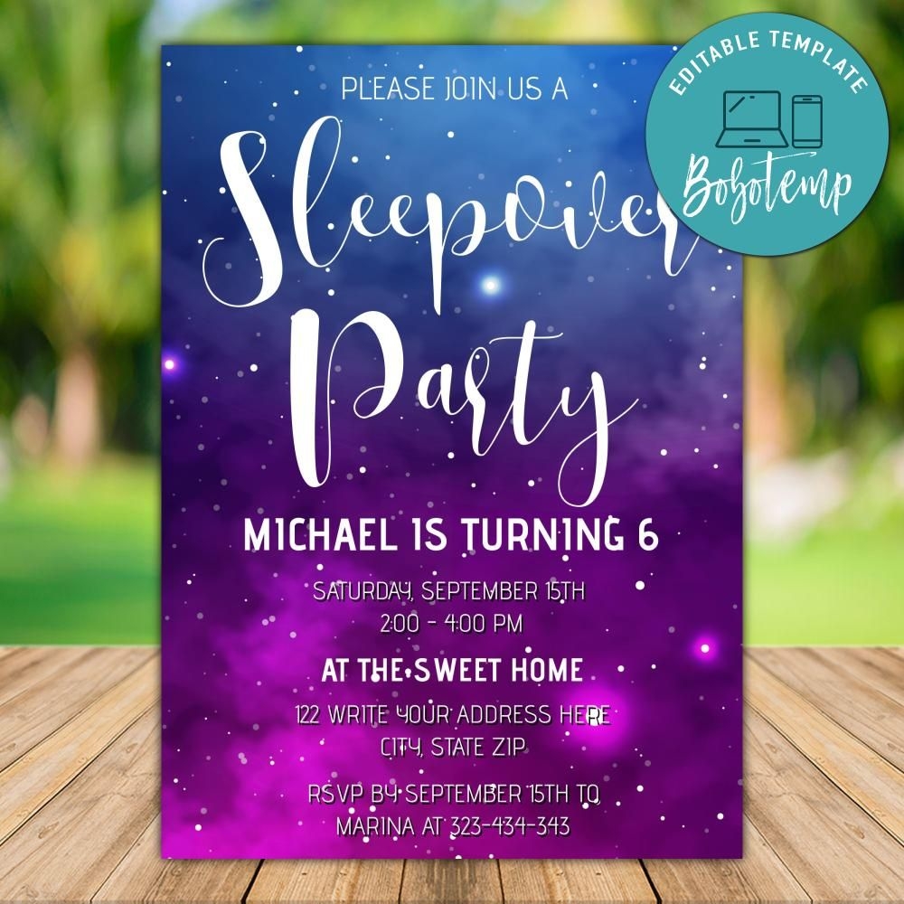 Printable Starry Night Sleepover Pajama Party Invitation DIY Bobotemp