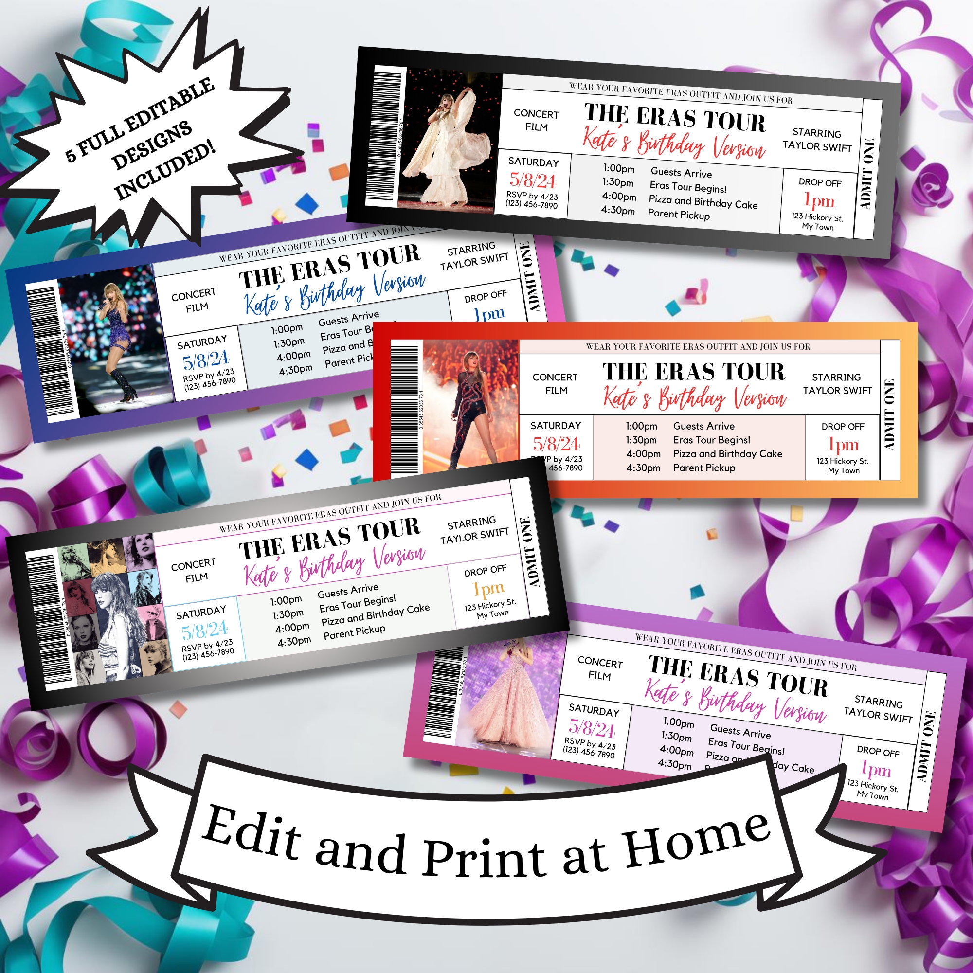 PRINTABLE Taylor Swift Eras Birthday Invitation Tour Movie Ticket Invite Decorations Editable Birthday Party Birthday Supplies Instant Etsy