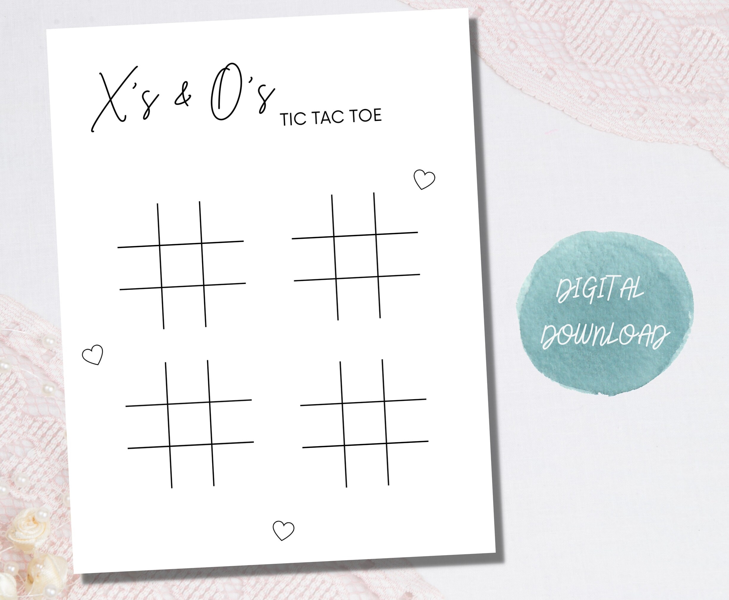 Printable Tic Tac Toe Game For Wedding Shower Or Reception 5x7 And 4x5 Print Multiple On Page PDF Instant Downloads Etsy