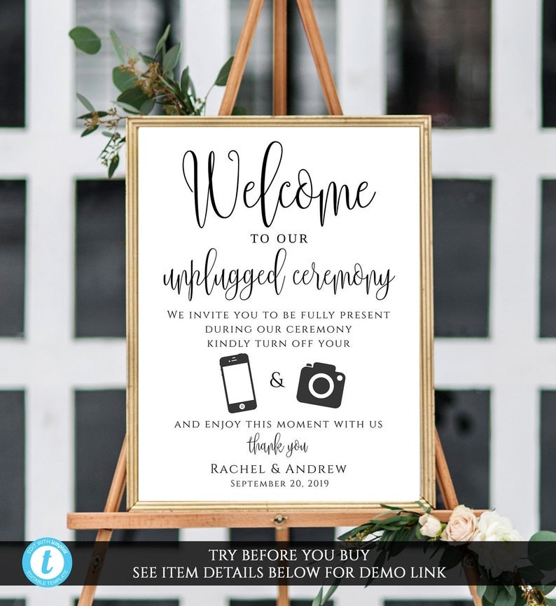 Printable Unplugged Ceremony Sign Instant Download Unplugged Etsy